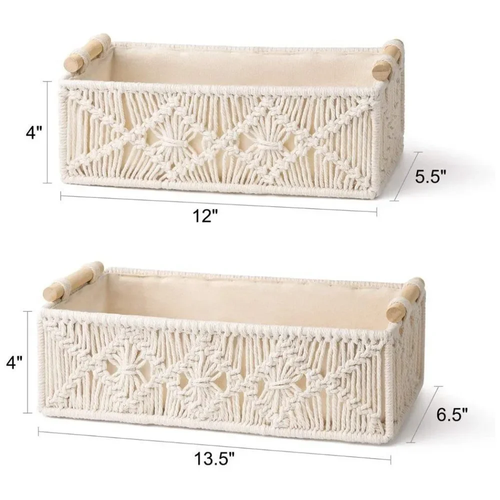 Macrame Storage Baskets Boho Decor Set of 2, Ivory